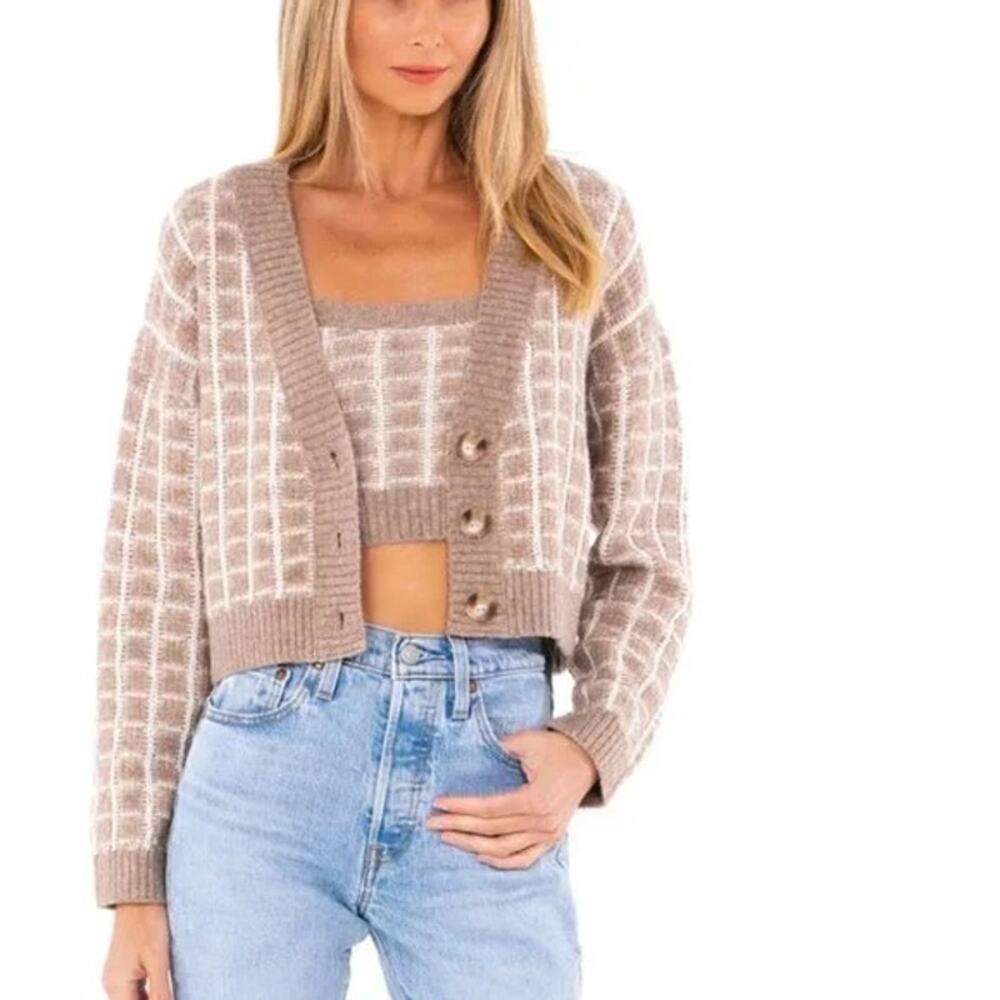 ASTR the Label | Briarwood Cardigan Set – Taupe White Check